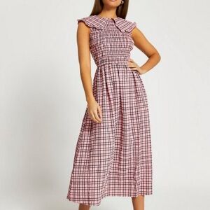 River Island Collared Pink Checked Midi Dress size 14